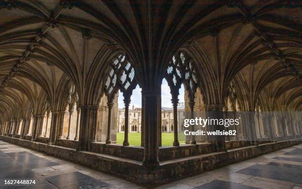 cloisters in norwich cathedral - norwich england stock-fotos und bilder