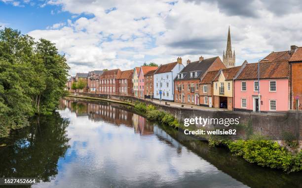 colourful houses along the river wensum - norwich england stock pictures, royalty-free photos & images