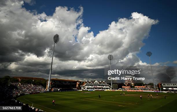 General view of play during the Metro Bank One Day Cup match between Somerset and Glamorgan at The Cooper Associates County Ground on August 20, 2023...