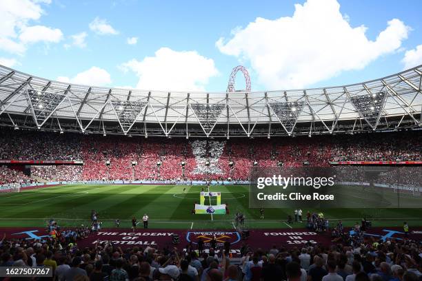 General view inside the stadium as players of Chelsea and West Ham United enter the pitch prior to the Premier League match between West Ham United...