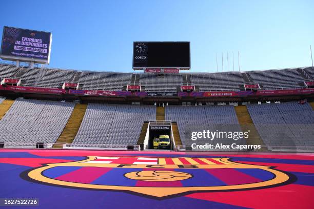 General view inside the stadium ahead of the LaLiga EA Sports match between FC Barcelona and Cadiz CF at Estadi Olimpic Lluis Companys on August 20,...