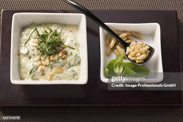 mayonnaise with basil and pine nuts - herb mayonnaise stock pictures, royalty-free photos & images