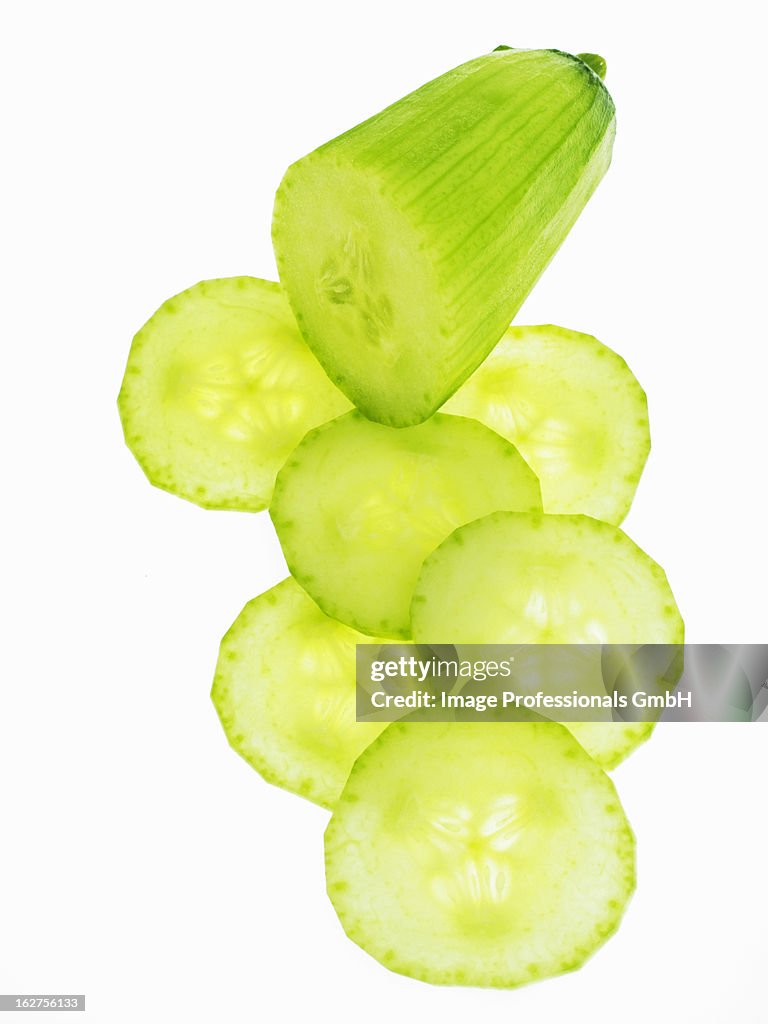Piece of cucumber slices on white background