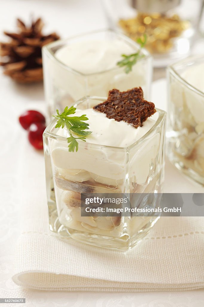 Herring with onions and sour cream for Christmas dinner