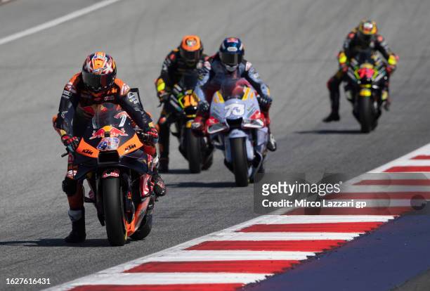 Jack Miller of Australia and Bull KTM Factory Racingleads the field during the MotoGP race during the MotoGP of Austria - Race at Red Bull Ring on...