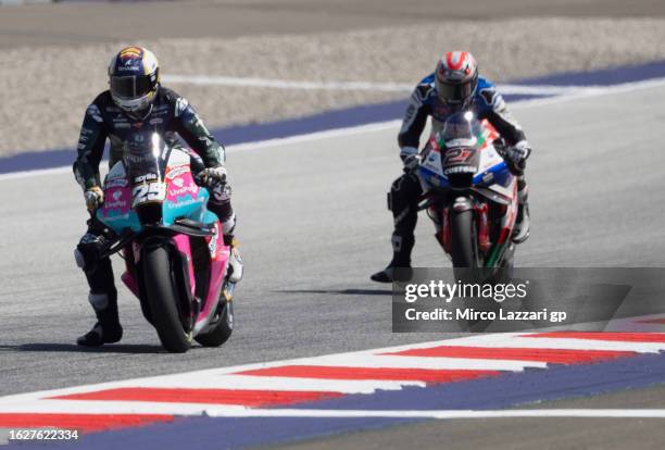 Raul Fernandez of Spain and Cryptodata RNF MotoGP Team leads the field during the MotoGP race during the MotoGP of Austria - Race at Red Bull Ring on...