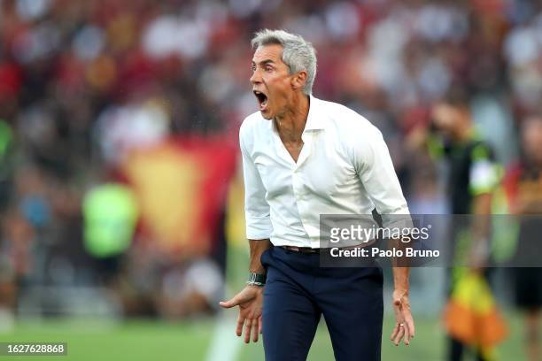 Vocal Paulo Sousa, Head Coach of US Salernitana shouts during the Serie A TIM match between AS Roma and US Salernitana at Stadio Olimpico on August...