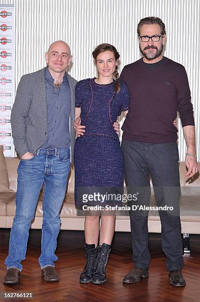 Rolando Ravello, Kasia Smutniak and Marco Giallini attend 'Tutti Contro Tutti' Photocall on February 26, 2013 in Milan, Italy.