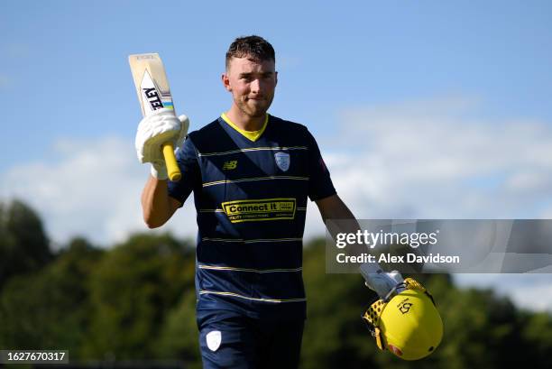 Joe Weatherley of Hampshire walks off after being dismissed during the Metro Bank One Day Cup match between Surrey and Hampshire at Guildford Cricket...