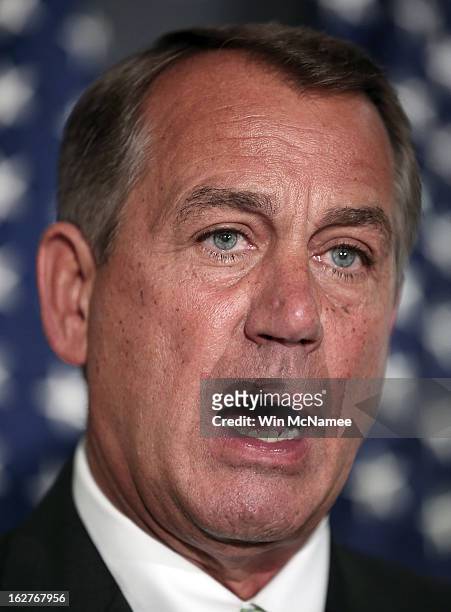 Speaker of the House John Boehner listens to questions during a press conference February 26, 2013 in Washington, DC. Boenher urged the U.S. Senate...