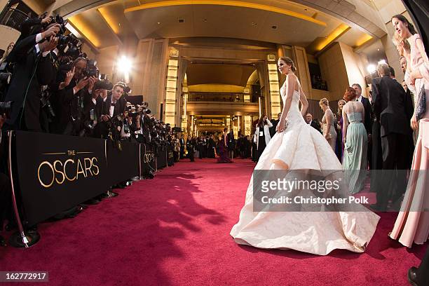 Actress Jennifer Lawrence arrives at the Oscars held at Hollywood & Highland Center on February 24, 2013 in Hollywood, California.