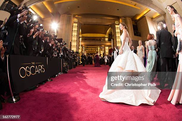 Actress Jennifer Lawrence arrives at the Oscars held at Hollywood & Highland Center on February 24, 2013 in Hollywood, California.