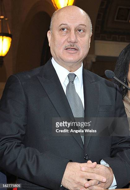 Actor Anupam Kher receives Los Angeles City Proclamation at Los Angeles City Hall on February 26, 2013 in Los Angeles, California.