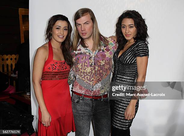 Karima Charni and Christophe Guillarme and Josephine Jobert poses during the Christophe Guillarme Fall/Winter 2013 Ready-to-Wear show as part of...