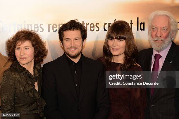 Marie Bunel, Guillaume Canet, Marina Hands and Donald Sutherland attend the "Jappeloup" premiere at Le Grand Rex on February 26, 2013 in Paris,...