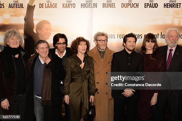 Jacques Higelin, Daniel Auteuil, Marie Bunel, Tcheky Karyo, Guillaume Canet, Marina Hands and Donald Sutherland attend the "Jappeloup" premiere at Le...