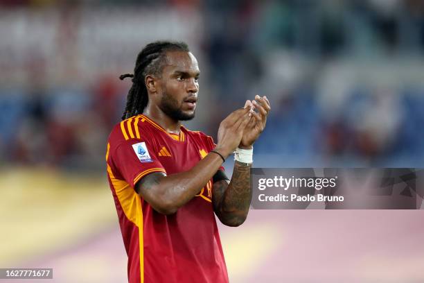 Renato Sanches of AS Roma applauds the fans at full-time following the Serie A TIM match between AS Roma and US Salernitana at Stadio Olimpico on...