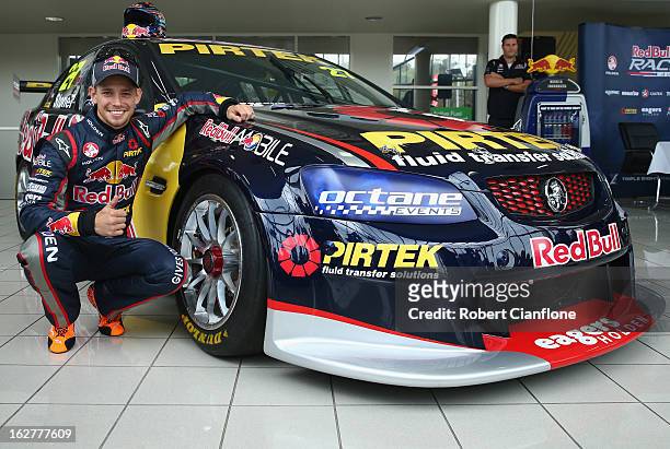 Casey Stoner driver for Red Bull Racing Australia poses for the media during the unveiling of Casey Stoner's Development Series V8 Supercar at...