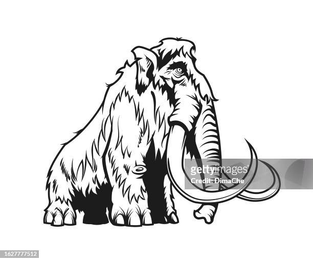 mammoth silhouette - cut out outline of woolly mammoth character mascot - cartoon characters with big noses 幅插畫檔、美工圖案、卡通及圖標