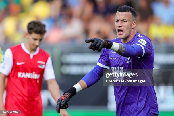 Goalkeeper Etienne Vaessen of RKC Waalwijk looks on during the Dutch Eredivisie match between RKC Waalwijk and AZ Alkmaar at Mandemakers Stadion on...