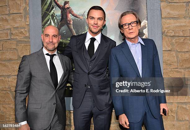 Actors Stanley Tucci, Nicholas Hoult, and Bill Nighy attend the premiere of New Line Cinema's "Jack The Giant Slayer" at TCL Chinese Theatre on...