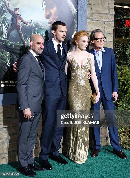 Actors Stanley Tucci, Nicholas Hoult, Eleanor Tomlinson and Bill Nighy attend the premiere of New Line Cinema's 'Jack The Giant Slayer' at TCL...