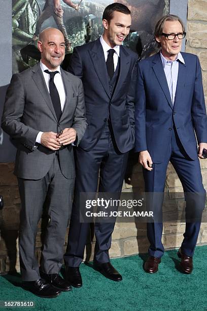Actors Stanley Tucci, Nicholas Hoult, and Bill Nighy attend the premiere of New Line Cinema's 'Jack The Giant Slayer' at TCL Chinese Theatre on...
