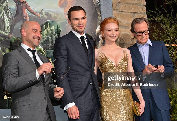 Actors Stanley Tucci, Nicholas Hoult, Eleanor Tomlinson, and Bill Nighy attend the premiere of New Line Cinema's "Jack The Giant Slayer" at TCL...