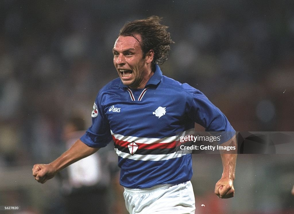 Alain Boghossian of Sampdoria celebrates a goal during the Serie A
