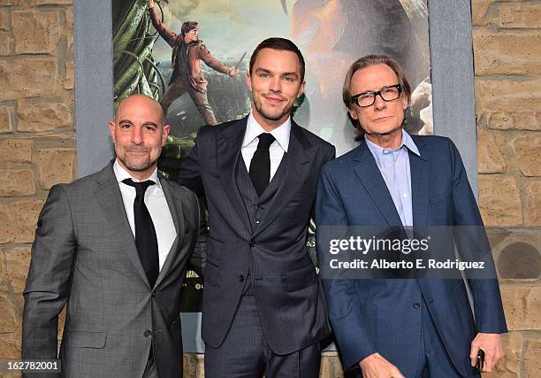 Actors Stanley Tucci, Nicholas Hoult, and Bill Nighy attend the premiere of New Line Cinema's "Jack The Giant Slayer" at TCL Chinese Theatre on...