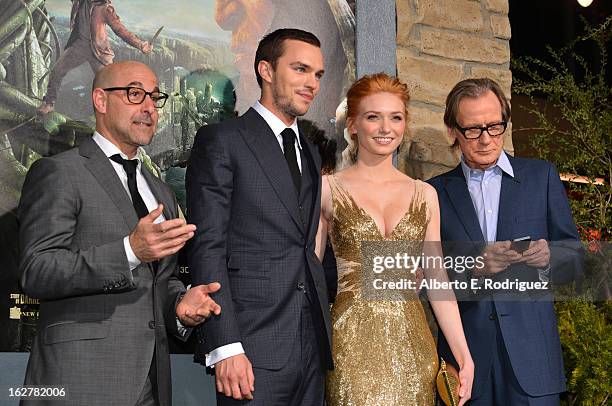 Actors Stanley Tucci, Nicholas Hoult, Eleanor Tomlinson, and Bill Nighy attend the premiere of New Line Cinema's "Jack The Giant Slayer" at TCL...