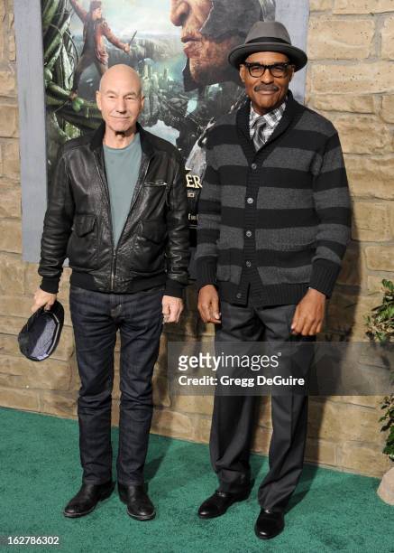 Actors Patrick Stewart and Michael Dorn arrive at the Los Angeles premiere of "Jack The Giant Slayer" at TCL Chinese Theatre on February 26, 2013 in...
