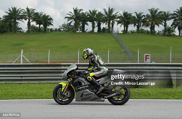 Valentino Rossi of Italy and Yamaha Factory Racing returns in box during the MotoGP Tests in Sepang - Day Two at Sepang Circuit on February 27, 2013...