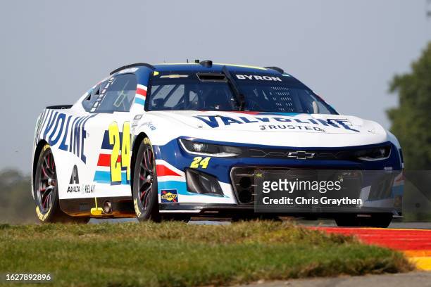 William Byron, driver of the Valvoline Chevrolet, drives during the NASCAR Cup Series Go Bowling at The Glen at Watkins Glen International on August...