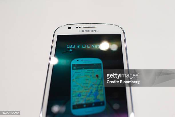 An LTE Network logo is seen on the screen of a Samsung Electronics Co. Galaxy Express smartphone at the Mobile World Congress in Barcelona, Spain, on...