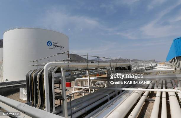 Picture shows a Gulf Petrochem storage terminal on the coast of the strategic emirate of Fujeirah, on the Arabian sea outside the Strait of Hormuz on...