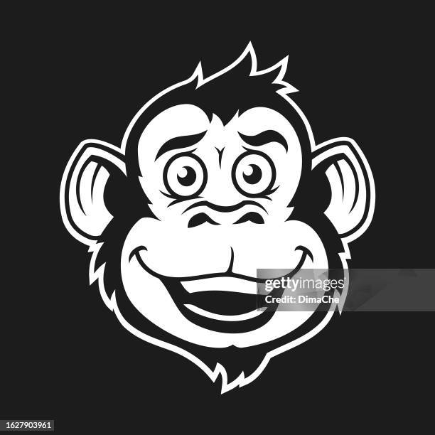smiling monkey character mascot - cut out outline silhouette. head of monkey, ape or gorilla - male baboon stock illustrations