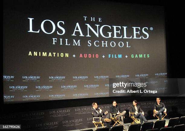 Actor/writer/producer Ivan Djurovic, director Dave Parker, actor Rick Irwin and moderator Ryan Turek attend the Screening and Q&A for "ColdWater" at...