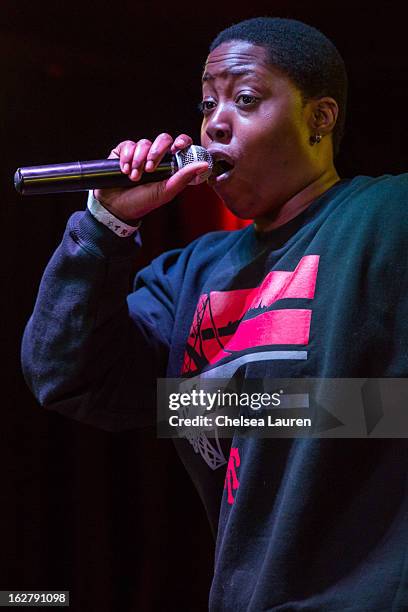 Recording artist Tish Hyman performs at the "Love, Life & Reality" show at Federal Bar on February 26, 2013 in Hollywood, California.