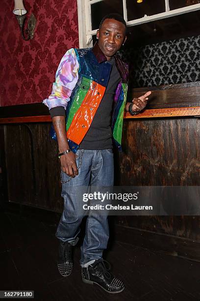 Recording artist Tah Mac poses backstage at the "Love, Life & Reality" show at Federal Bar on February 26, 2013 in Hollywood, California.