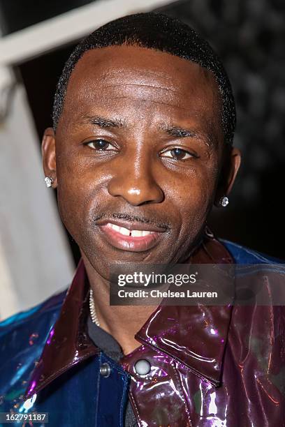 Recording artist Tah Mac poses backstage at the "Love, Life & Reality" show at Federal Bar on February 26, 2013 in Hollywood, California.