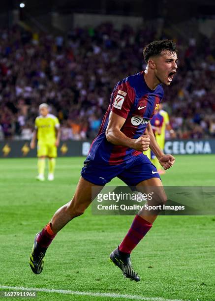 Pedro Gonzalez 'Pedri' of FC Barcelona celebrates his goal during the LaLiga EA Sports match between FC Barcelona and Cadiz CF at Estadi Olimpic...