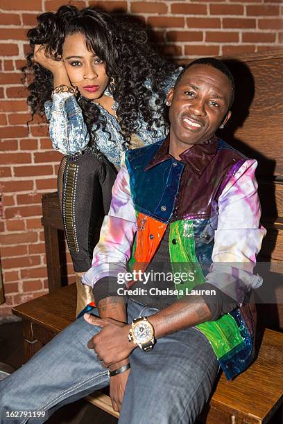 Recording artists Shanell and Tah Mac pose backstage at the "Love, Life & Reality" show at Federal Bar on February 26, 2013 in Hollywood, California.