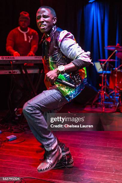 Recording artist Tah Mac performs at the "Love, Life & Reality" show at Federal Bar on February 26, 2013 in Hollywood, California.