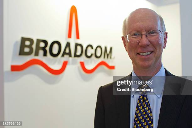 Scott McGregor, chief executive officer of Broadcom Corp., poses for a photograph at the Mobile World Congress in Barcelona, Spain, on Wednesday,...