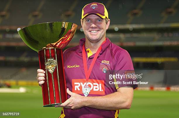 James Hopes, captain of the Bulls poses with the Ryobi One Day Cup after winning the Ryobi One Day Cup final match between the Victorian Bushrangers...