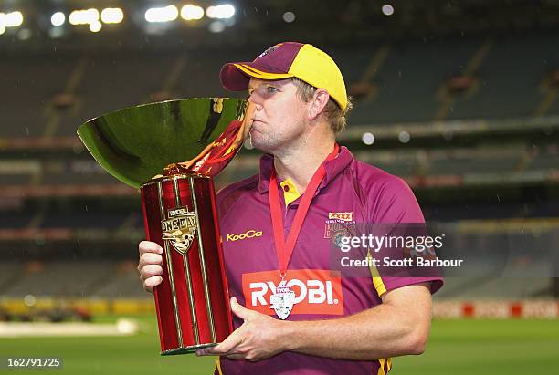 James Hopes, captain of the Bulls kisses the Ryobi One Day Cup after winning the Ryobi One Day Cup final match between the Victorian Bushrangers and...