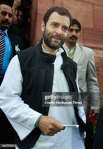 Rahul Gandhi Vice President congress Party and Member of parliament after attending ongoing parliament budget session at Parliament House on February...