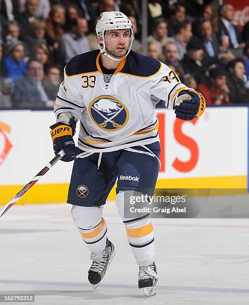 Brennan of the Buffalo Sabres skates during NHL game action against the Toronto Maple Leafs February 21, 2013 at the Air Canada Centre in Toronto,...