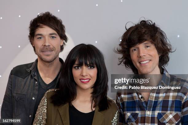 David Feito, Raquel del Rosario and Juan Luis Suarez of the band 'El Sueno de Morfeo' present Spain's Eurovision song entry 'Contigo hasta el final'...